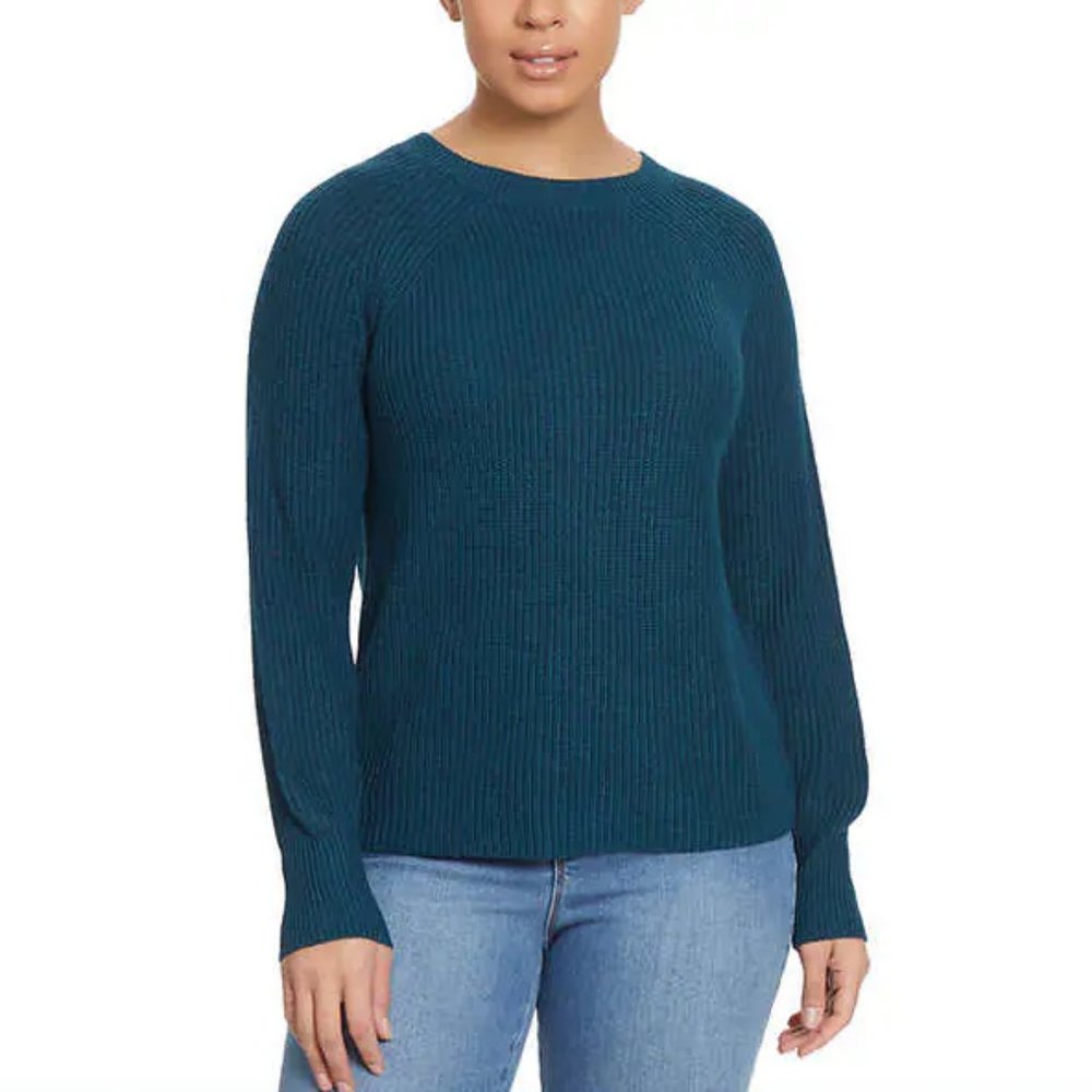 NWT (DEFECT) Jessica Simpson Women's Crew Neck Winter Sweater M Blue $50 4HL308
